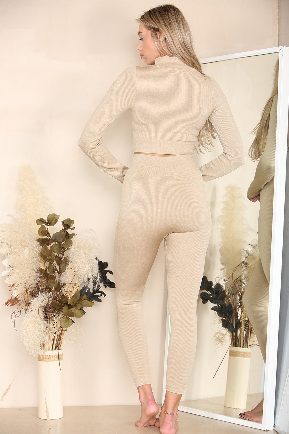 Black Ribbed Tracksuit Two Piece Set With Half Zip Detail Gym Loungewear For Women M/L - Dropwear