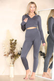 Charcoal Ribbed Tracksuit Two Piece Set With Half Zip Detail Gym Loungewear For Women S/M - Dropwear