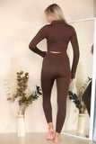 Grey Ribbed Tracksuit Two Piece Set With Half Zip Detail Gym Loungewear For Women S/M - Dropwear