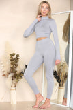 Ribbed Tracksuit Two Piece Set With Half Zip Detail Gym Loungewear For Women  - Dropwear