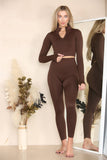 Beige Ribbed Tracksuit Two Piece Set With Half Zip Detail Gym Loungewear For Women S/M - Dropwear