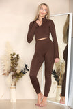 Chocolate Ribbed Tracksuit Two Piece Set With Half Zip Detail Gym Loungewear For Women S/M - Dropwear
