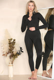 Ribbed Tracksuit Two Piece Set With Half Zip Detail Gym Loungewear For Women  - Dropwear