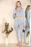 Charcoal Ribbed Tracksuit Two Piece Set With Half Zip Detail Gym Loungewear For Women M/L - Dropwear