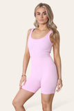 Beige Ribbed Yoga Sports Sleeveless Bodycon Bump RuchedÂ Playsuit For Women S/M - Dropwear