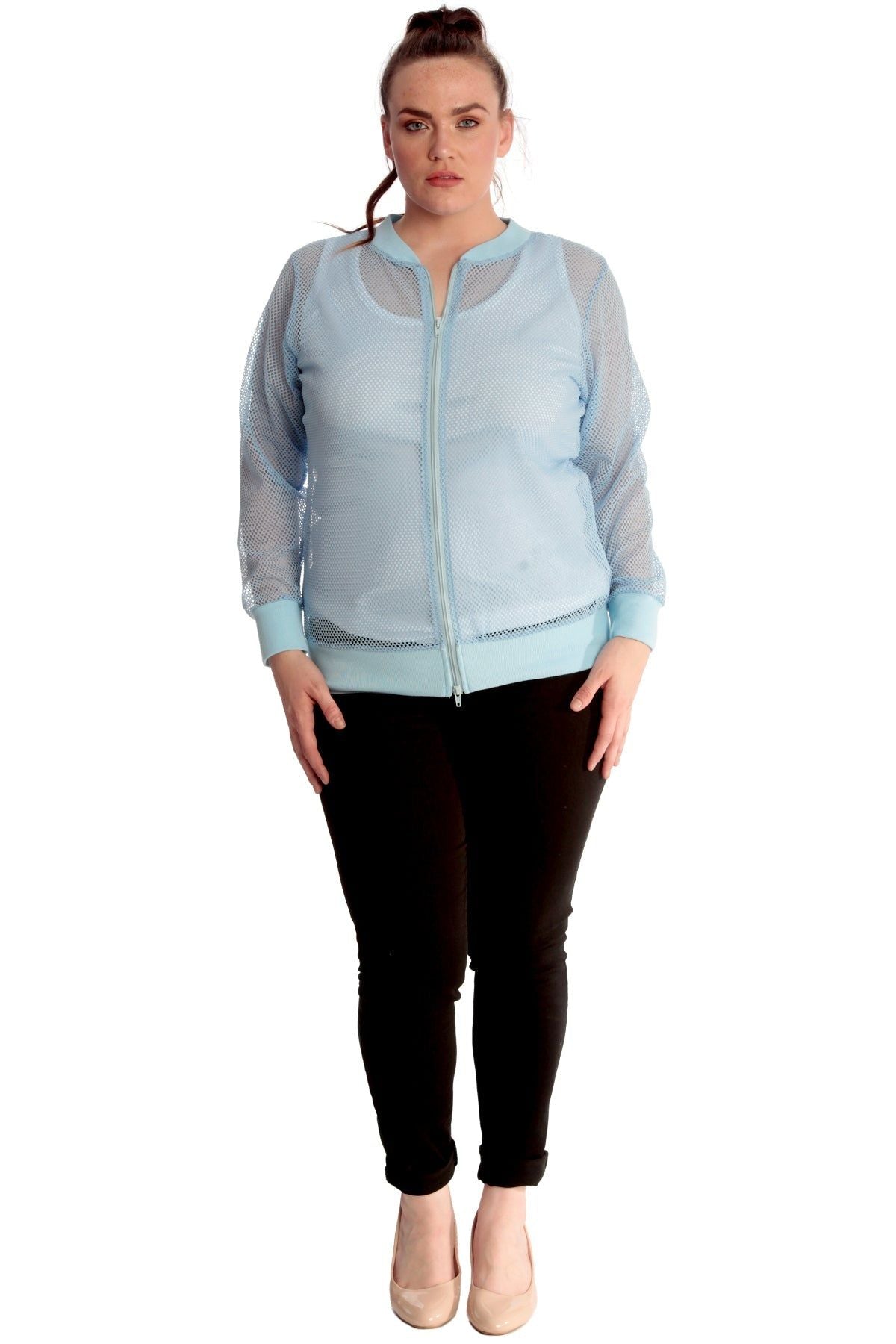 Black Mesh Bomber Jacket Ladies Net Plain Top For Women 18 - Dropwear