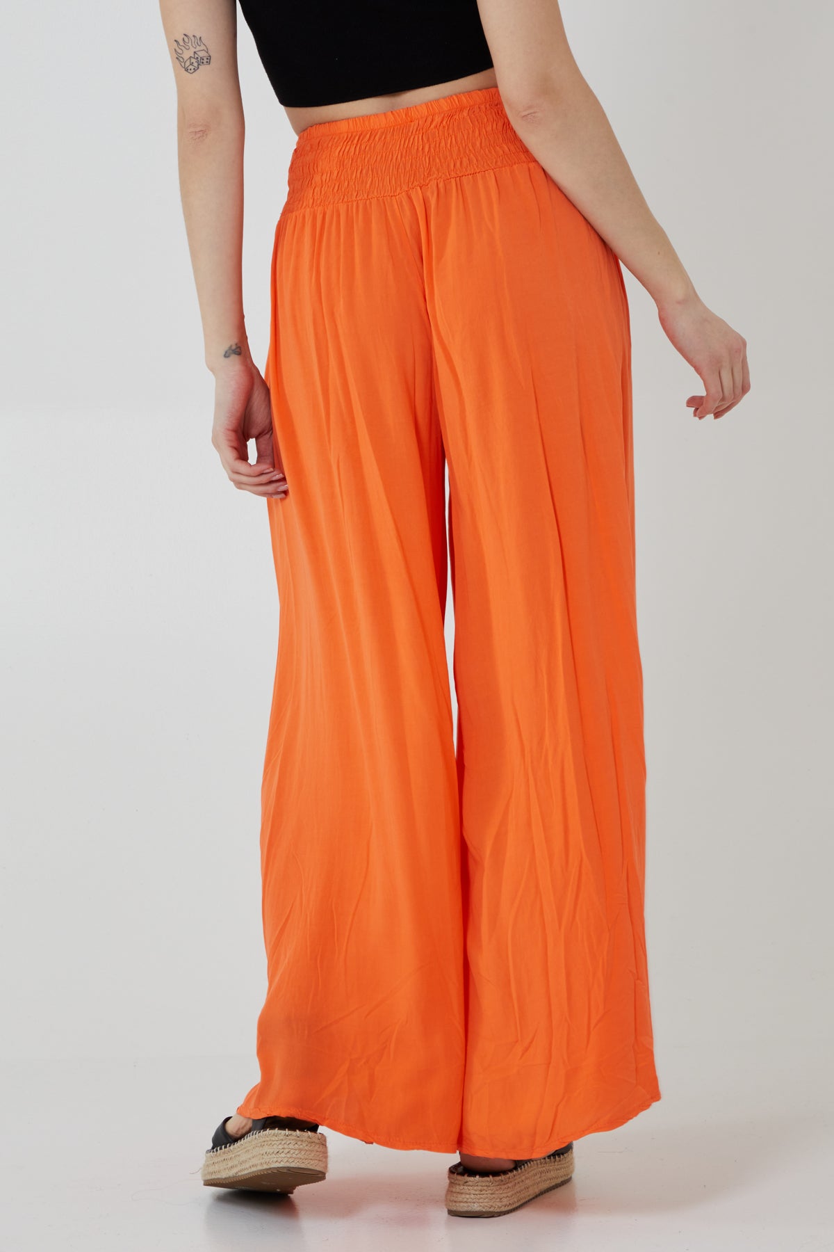 Shirred Deep Waist Band Wide Culottes For Women  - Dropwear