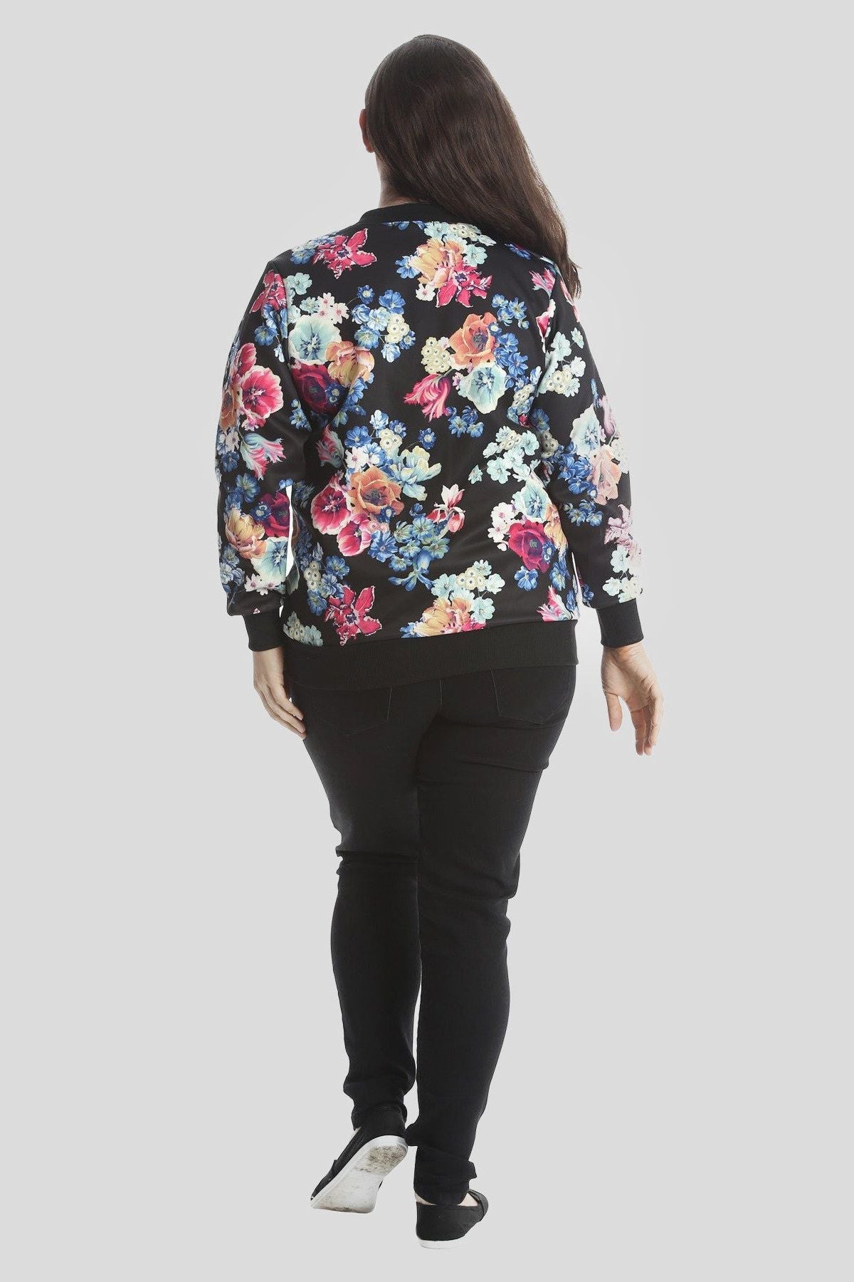 Black Floral Rose Print Bomber Jacket For Women 16 - Dropwear