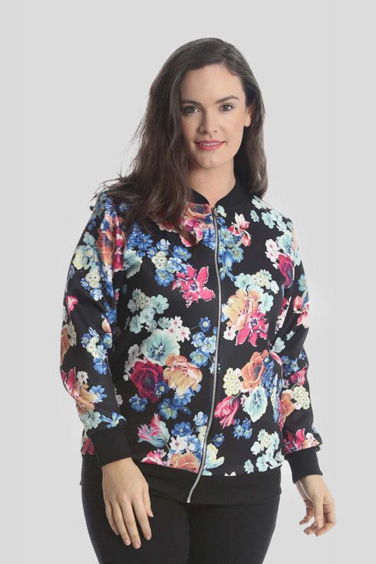 Black Floral Rose Print Bomber Jacket For Women 18 - Dropwear