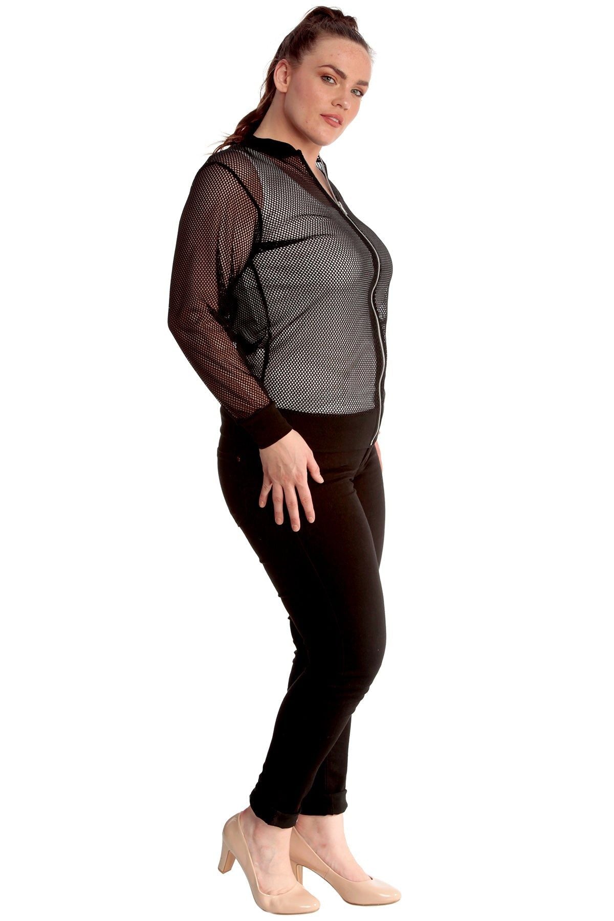 White Mesh Bomber Jacket Ladies Net Plain Top For Women 14 - Dropwear
