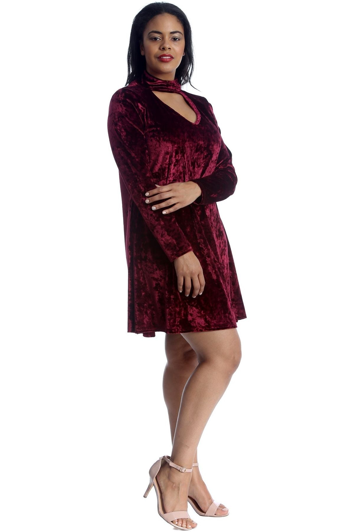 Royal Blue Plus Size Plain Velvet Swing Top For Women 20 - Dropwear