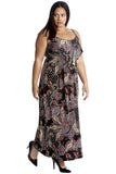 Black Plus Size Paisley Print Frill Maxi Dress For Women 16 - Dropwear