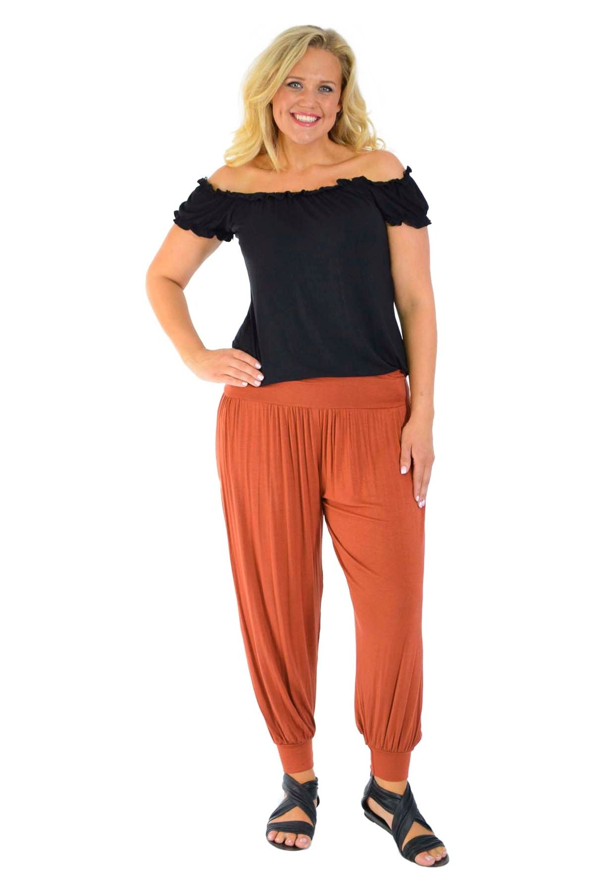 Dark Green Plus Size Harem Trousers Full Length For Women 24-26 - Dropwear