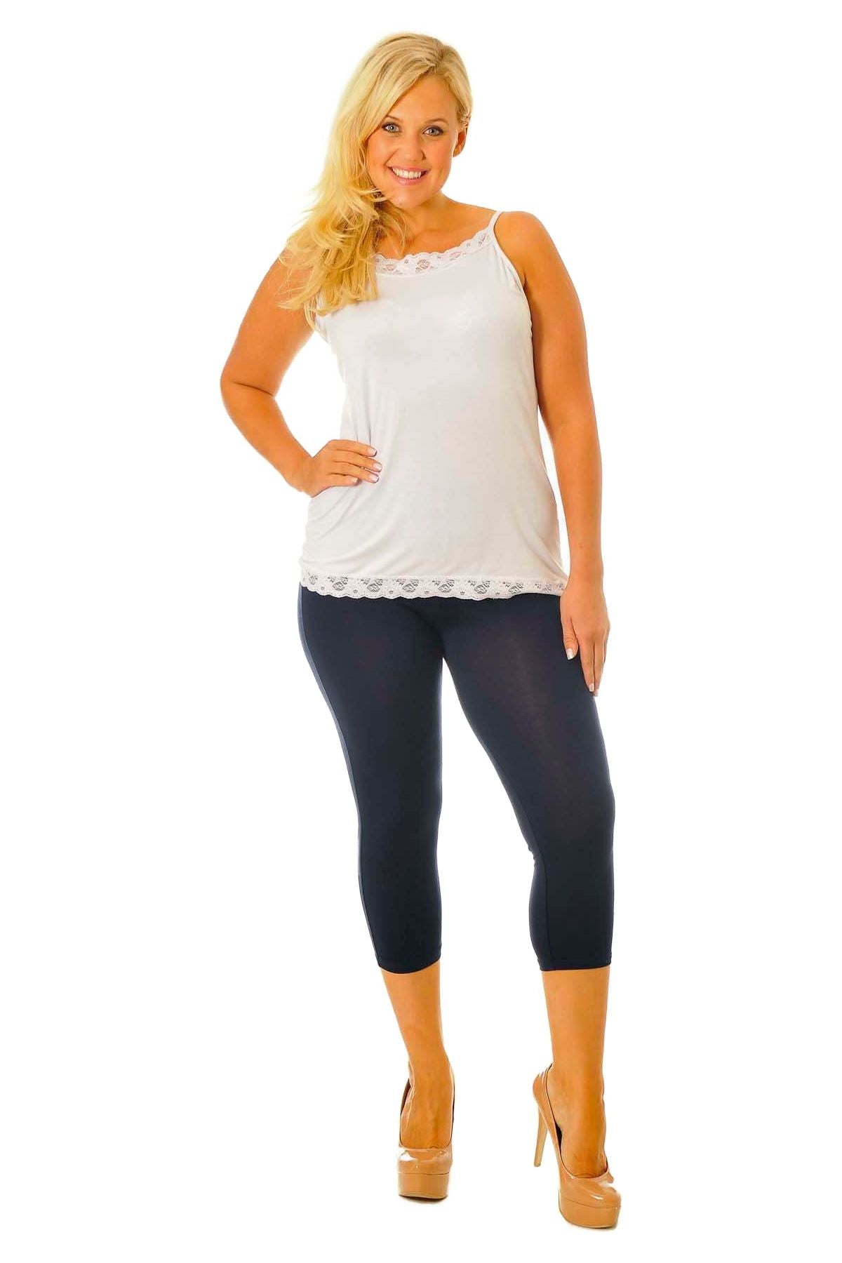 Grey Plus Size 3/4 Length Cropped Leggings For Women 24-26 - Dropwear