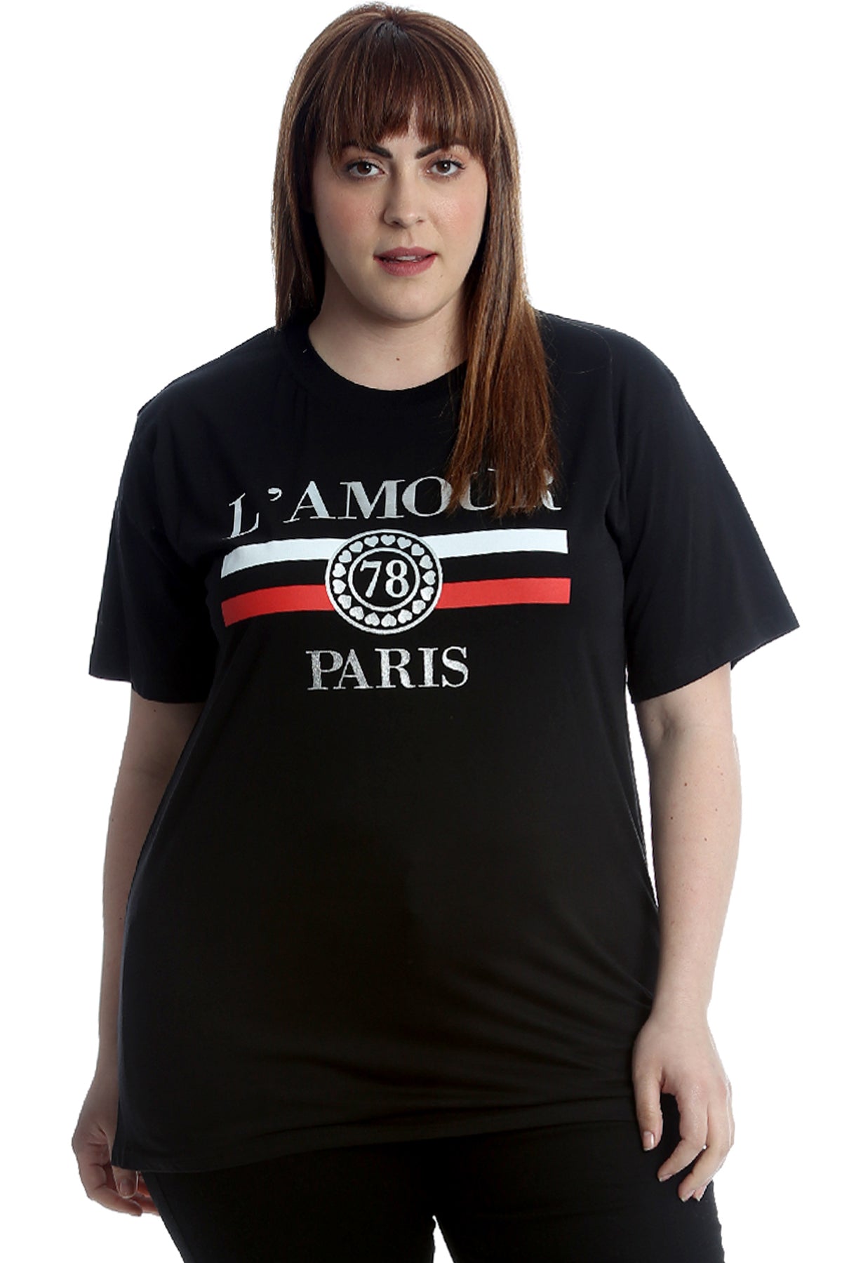 Black Amour Paris Print Baggy Short Sleeve T-Shirt For Women 22-24 - Dropwear