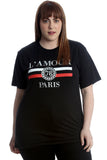 Black Amour Paris Print Baggy Short Sleeve T-Shirt For Women 22-24 - Dropwear