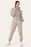 Beige Ruched Sleeves Cropped Hoodie and Jogger Loungewear Set For Women 6 - Dropwear