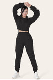 Beige Ruched Sleeves Cropped Hoodie and Jogger Loungewear Set For Women 8 - Dropwear