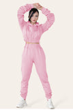 Cream Ruched Sleeves Cropped Hoodie and Jogger Loungewear Set For Women 8 - Dropwear