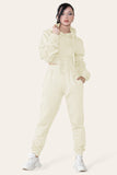 Sage Green Ruched Sleeves Cropped Hoodie and Jogger Loungewear Set For Women 6 - Dropwear