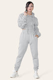 Grey Ruched Sleeves Cropped Hoodie and Jogger Loungewear Set For Women 6 - Dropwear
