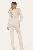 Royal Blue Ruffle Frill Shoulder Ribbed Loungewear CoOrd Top & Trouser Set For Women 12-14 - Dropwear