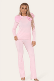 Navy Ruffle Frill Shoulder Ribbed Loungewear CoOrd Top & Trouser Set For Women 8-10 - Dropwear