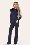 Ruffle Frill Shoulder Ribbed Loungewear CoOrd Top & Trouser Set For Women  - Dropwear