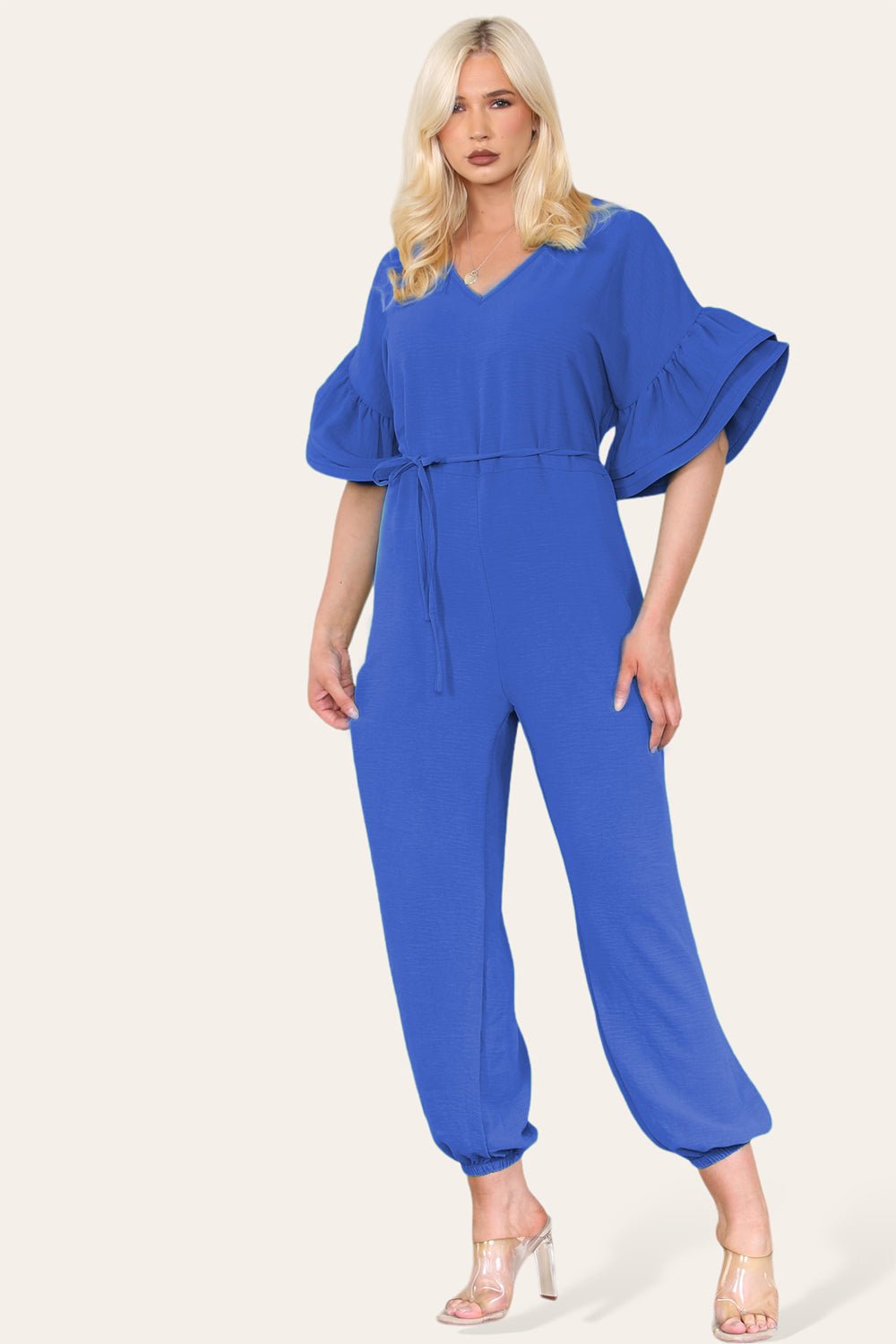 Ruffle Sleeves Frill Tie Jumpsuit For Women  - Dropwear