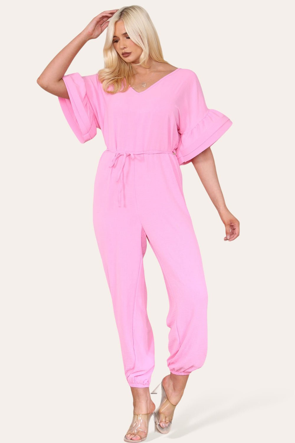 Ruffle Sleeves Frill Tie Jumpsuit For Women  - Dropwear