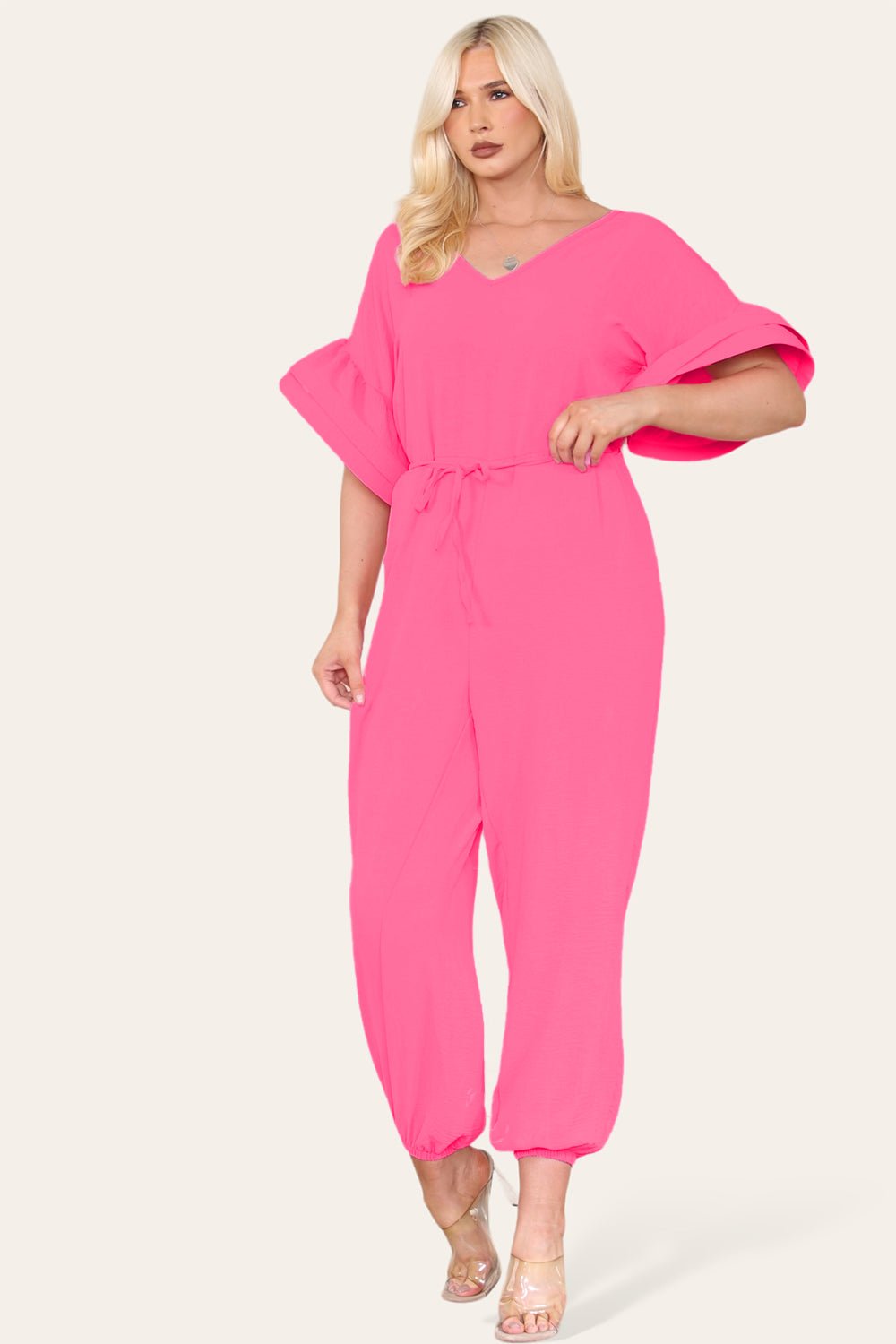 Ruffle Sleeves Frill Tie Jumpsuit For Women  - Dropwear