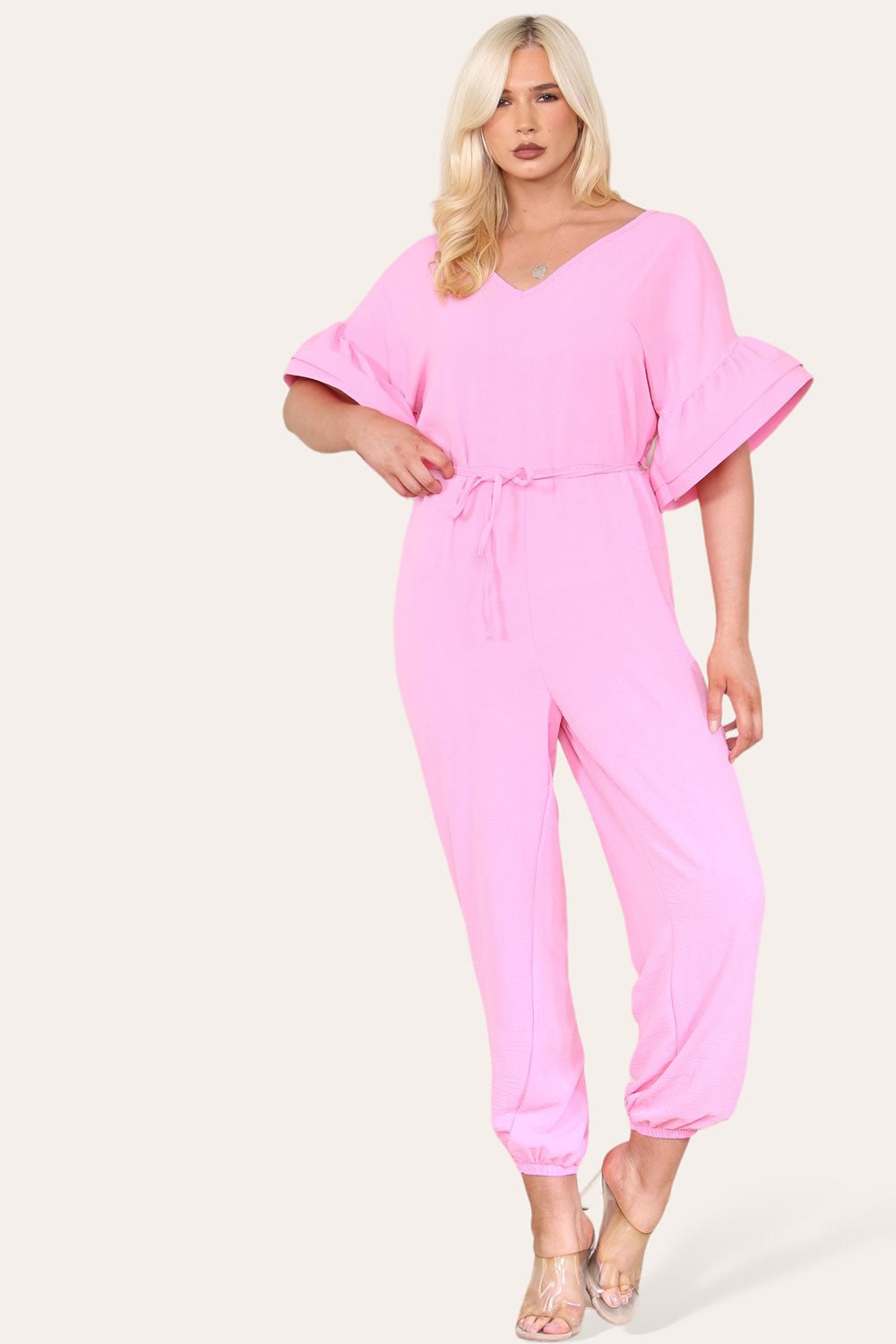 Ruffle Sleeves Frill Tie Jumpsuit For Women  - Dropwear