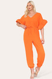 Royal Blue Ruffle Sleeves Frill Tie Jumpsuit For Women ONESIZE UK FIT (UP TO 16) - Dropwear