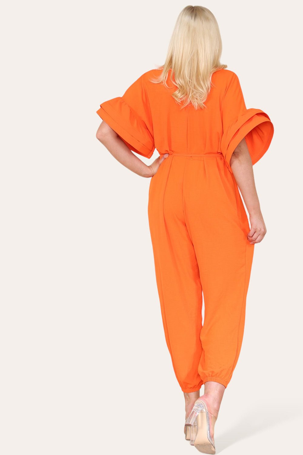 Ruffle Sleeves Frill Tie Jumpsuit For Women  - Dropwear