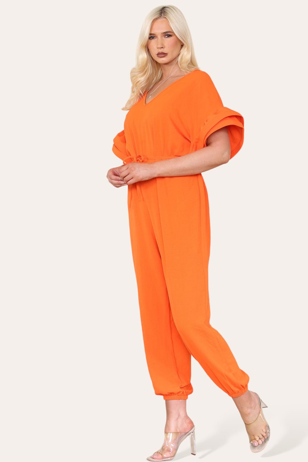 Ruffle Sleeves Frill Tie Jumpsuit For Women  - Dropwear