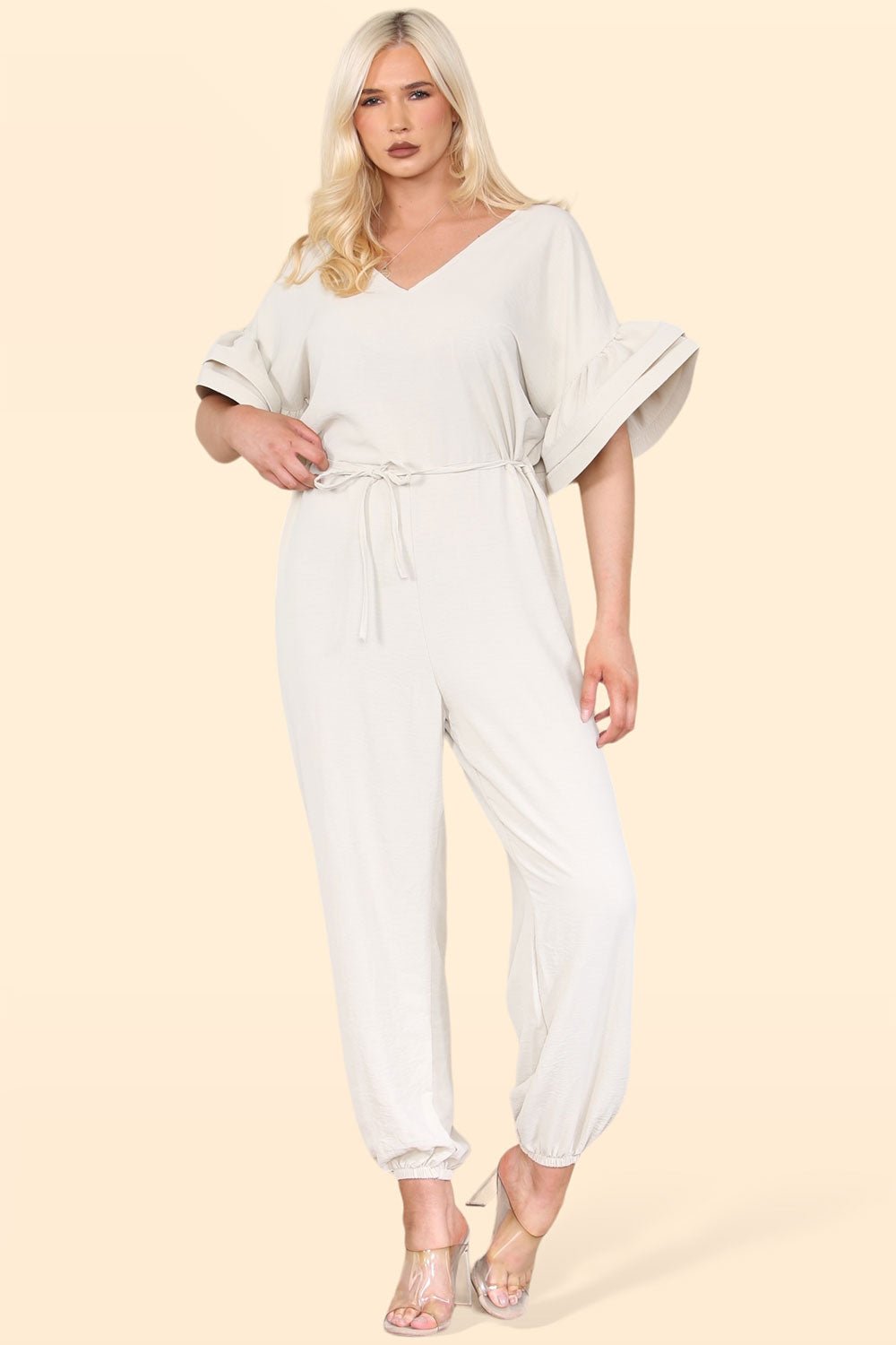 Hot Pink Ruffle Sleeves Frill Tie Jumpsuit For Women ONESIZE UK FIT (UP TO 16) - Dropwear