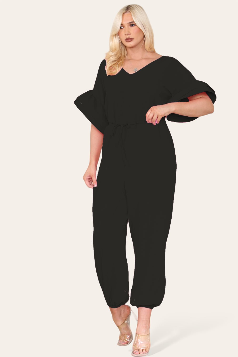Ruffle Sleeves Frill Tie Jumpsuit For Women  - Dropwear