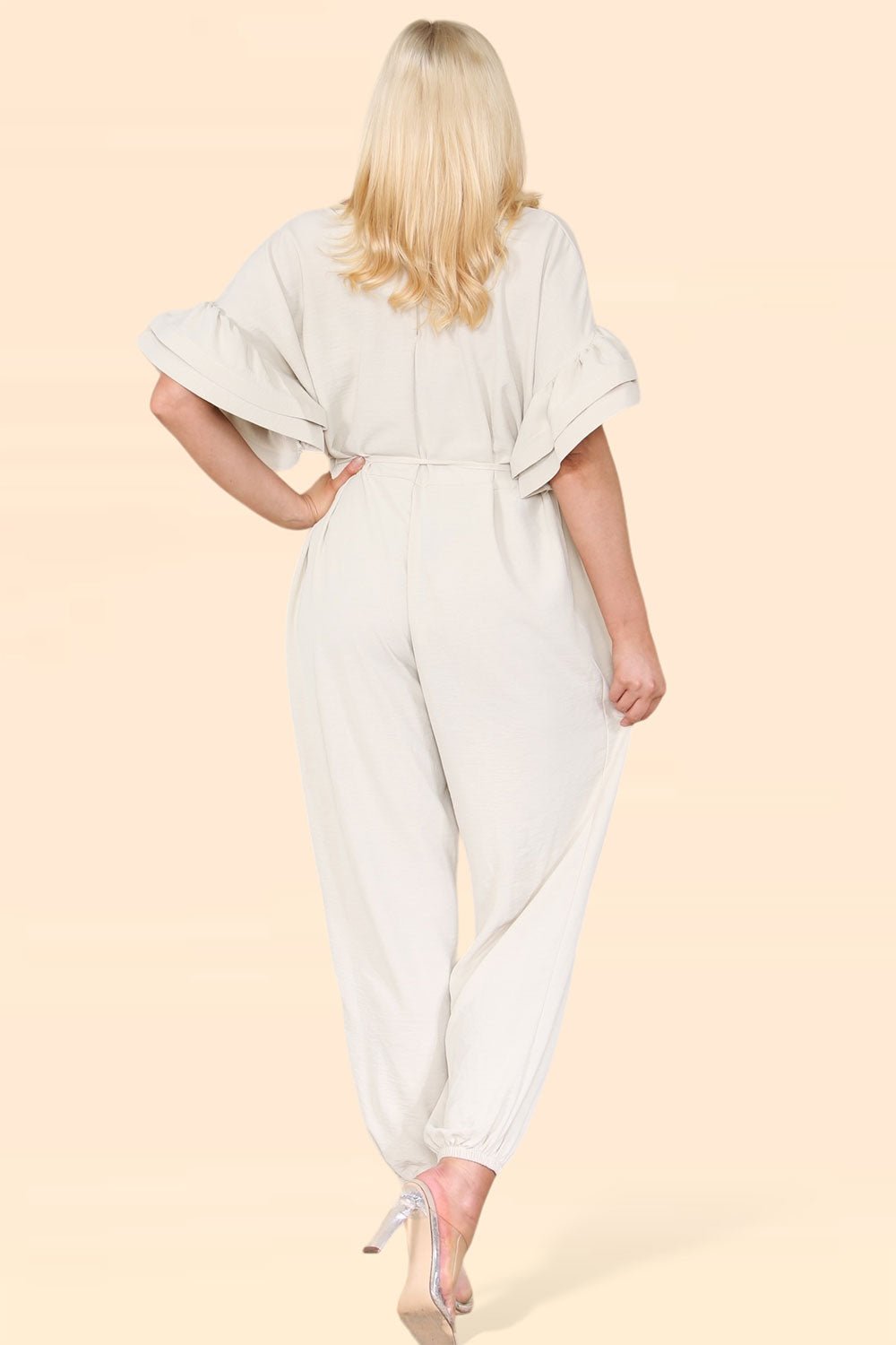 Orange Ruffle Sleeves Frill Tie Jumpsuit For Women ONESIZE UK FIT (UP TO 16) - Dropwear