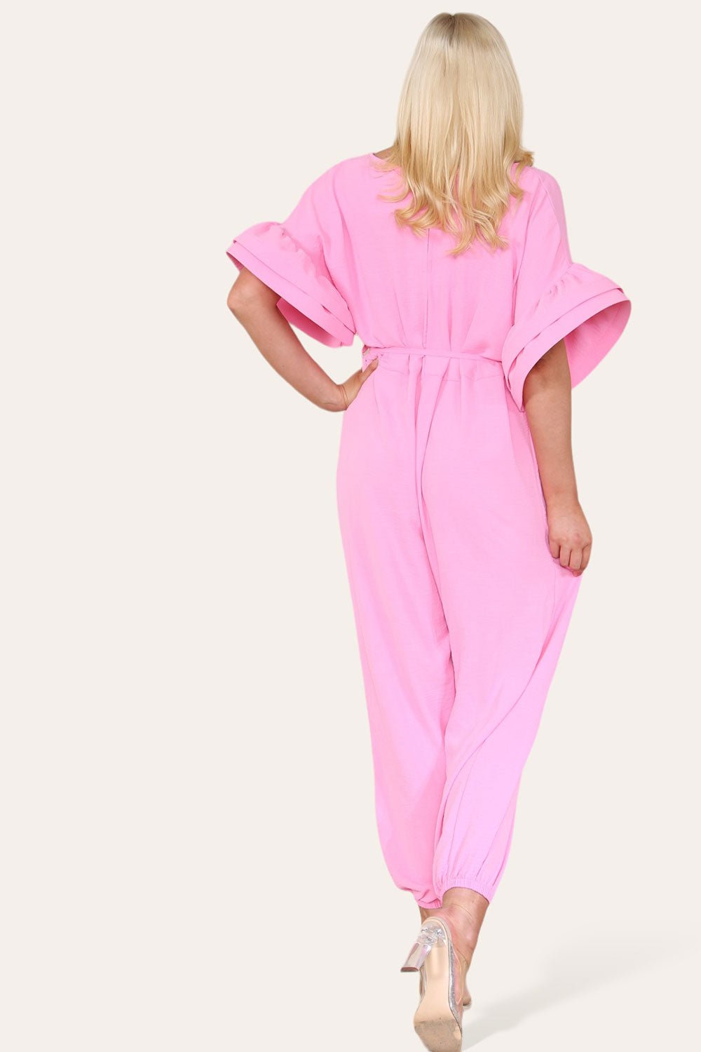 Ruffle Sleeves Frill Tie Jumpsuit For Women  - Dropwear
