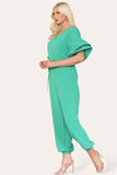 Khaki Ruffle Sleeves Frill Tie Jumpsuit For Women ONESIZE UK FIT (UP TO 16) - Dropwear