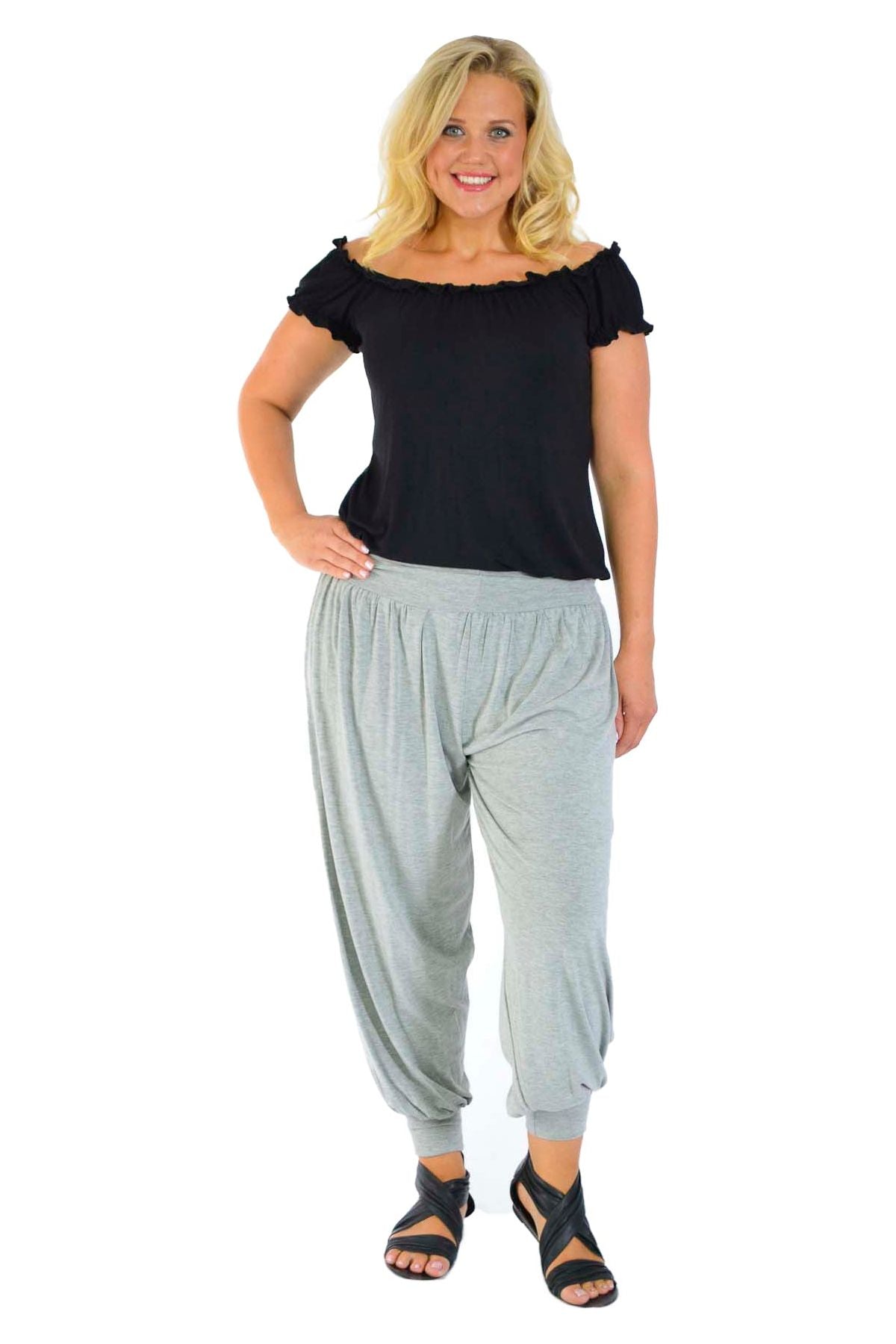 Charcoal Plus Size Harem Trousers Full Length For Women 24-26 - Dropwear