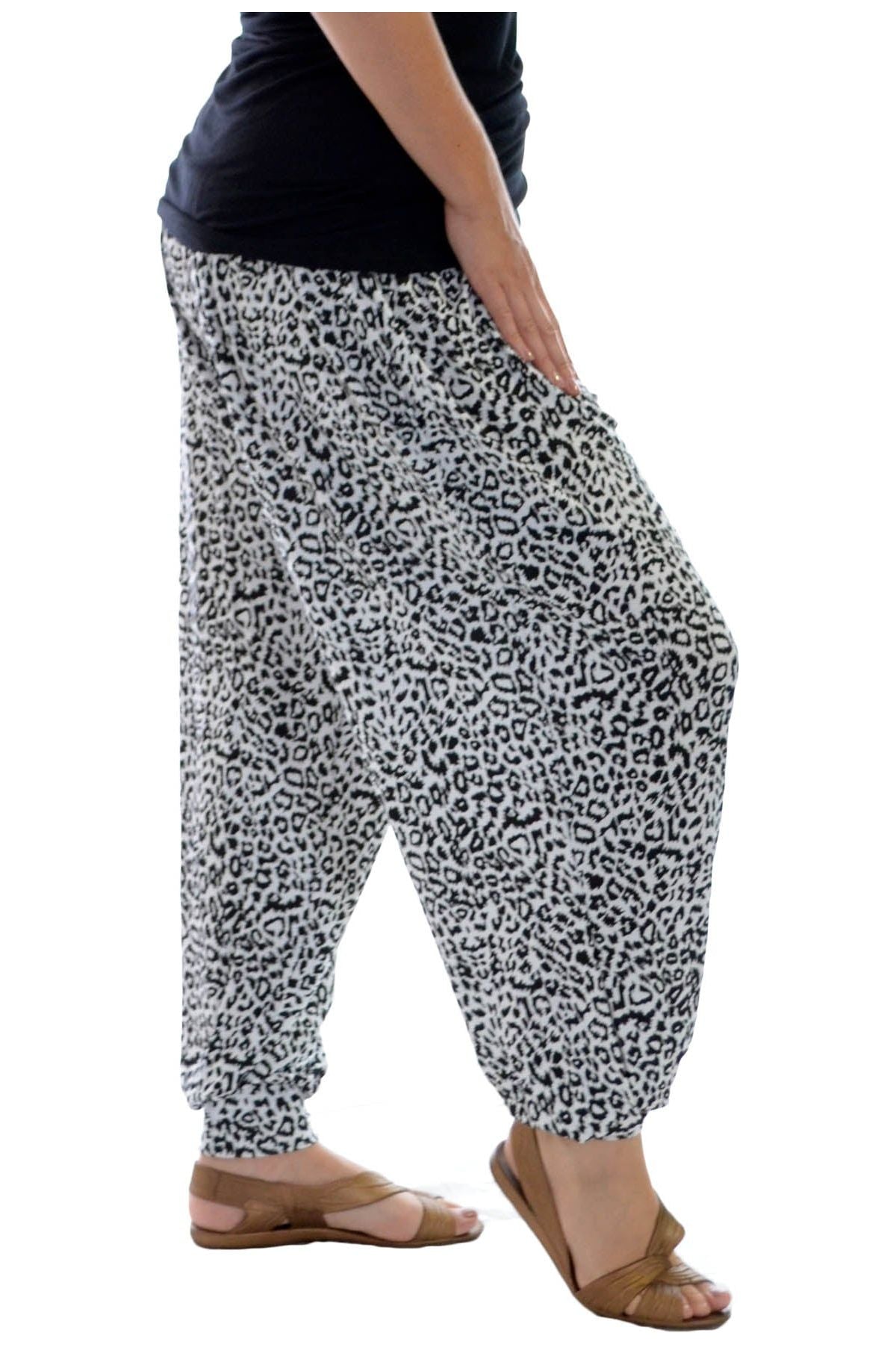Black White Animal Animal Print Harem Trousers For Women 8-10 - Dropwear