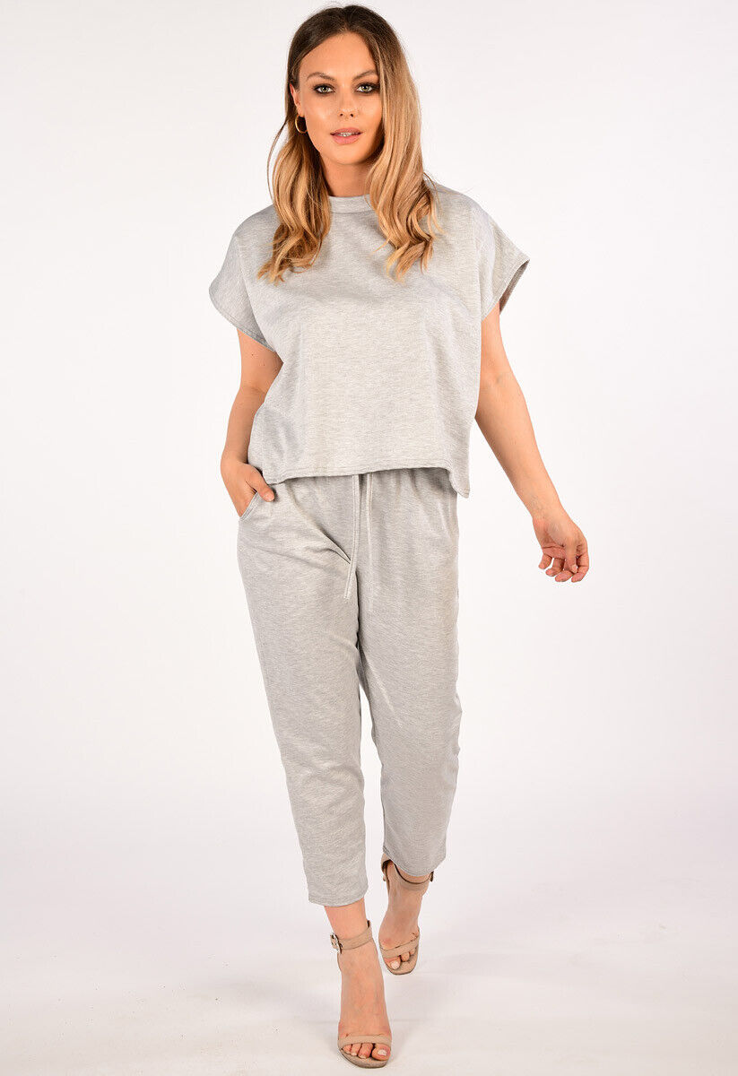 Black Boxy Short Sleeved Round Neck Two Piece Loungewear Tracksuit For Women 8-10 - Dropwear