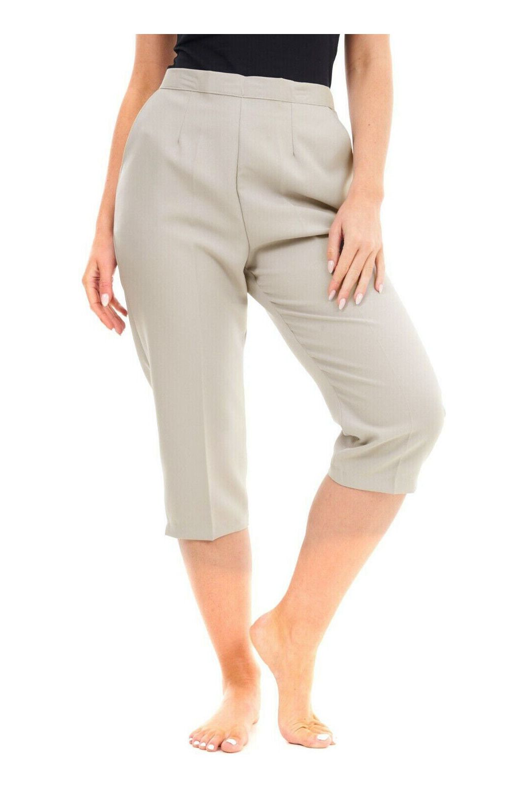 Black Ladies 3/4 Elasticated Trouser Shorts For Women 12 - Dropwear