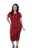 Red Red Tartan Checked Midi Dress For Women 14 - Dropwear