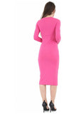 Cerise Bodycon Stretch Plain Midi Dress For Women 12-14 - Dropwear