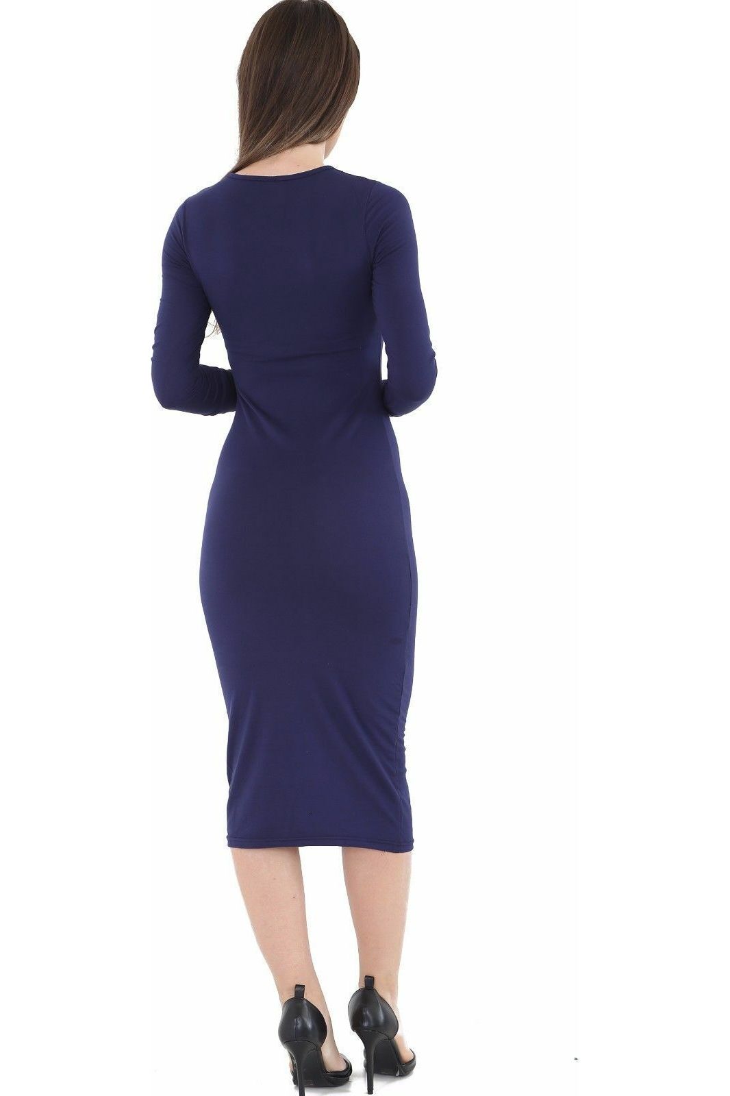 Coral Plus Size Bodycon Stretch Plain Midi Dress For Women 20-22 - Dropwear