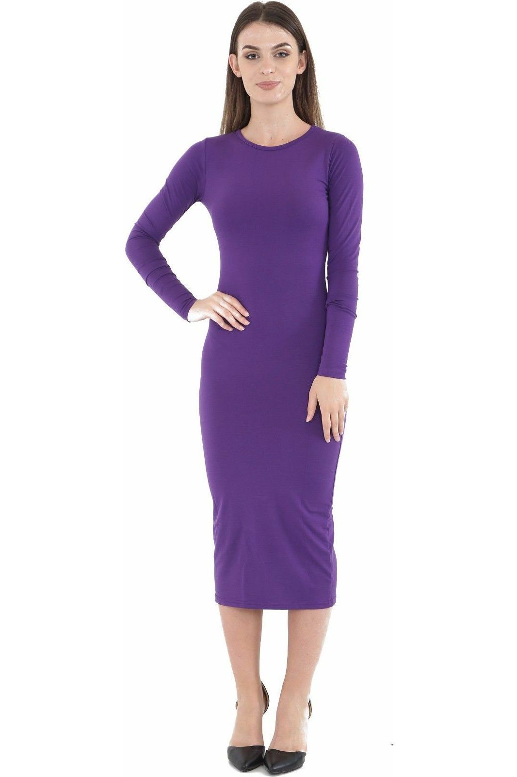 Mocha Plus Size Bodycon Stretch Plain Midi Dress For Women 20-22 - Dropwear