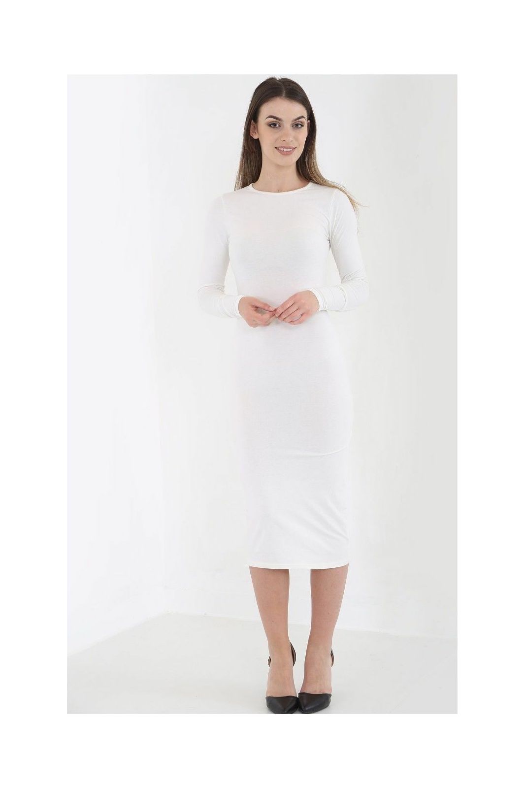 Red Plus Size Bodycon Stretch Plain Midi Dress For Women 20-22 - Dropwear