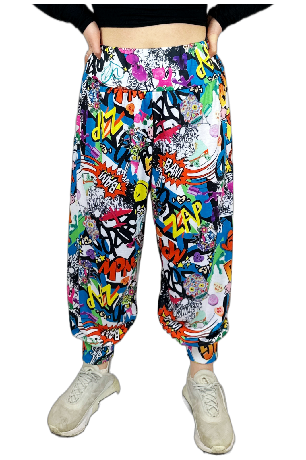 Comic Print Plus Size Comic Bang Print Harem Trouser For Women 20-22 - Dropwear